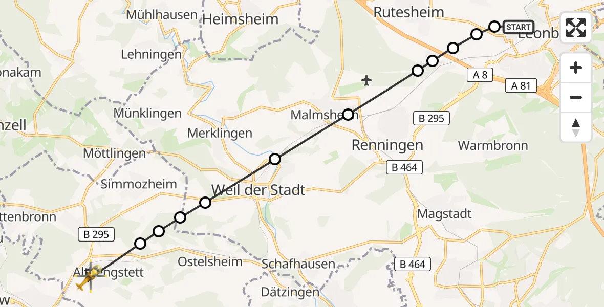 Routekaart van de vlucht: Rettungshubschrauber nach Althengstett, Friedhofstraße
