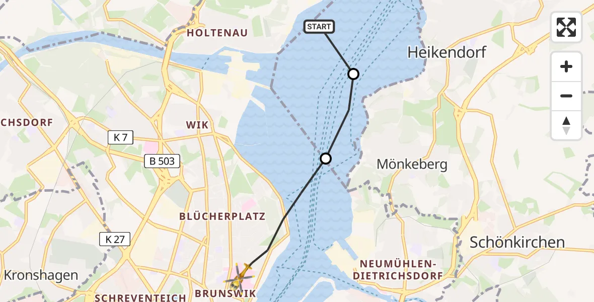 Routekaart van de vlucht: Rettungshubschrauber nach Kiel, Arnold-Heller-Straße