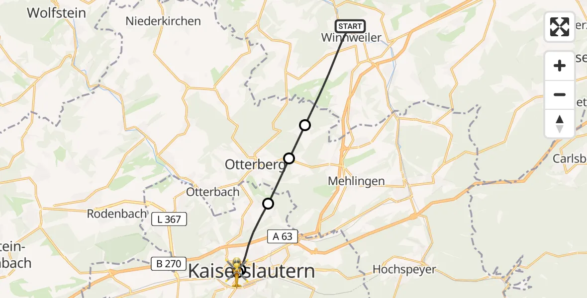 Routekaart van de vlucht: Rettungshubschrauber nach Westpfalz Hospital Kaiserslautern