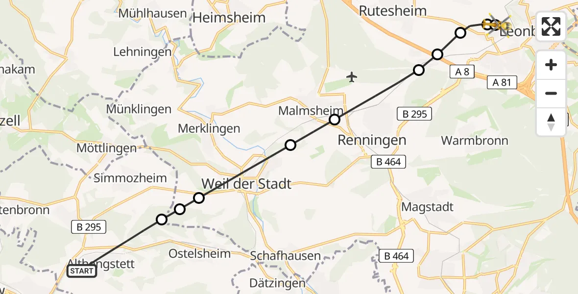 Routekaart van de vlucht: Rettungshubschrauber nach Leonberg Hospital