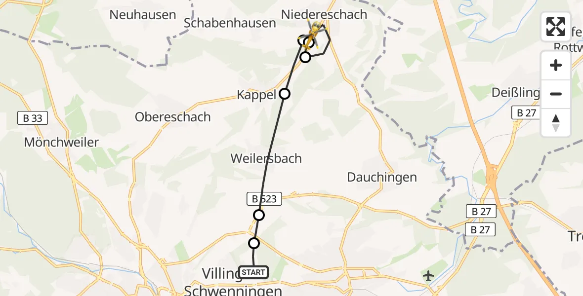 Routekaart van de vlucht: Rettungshubschrauber nach Niedereschach