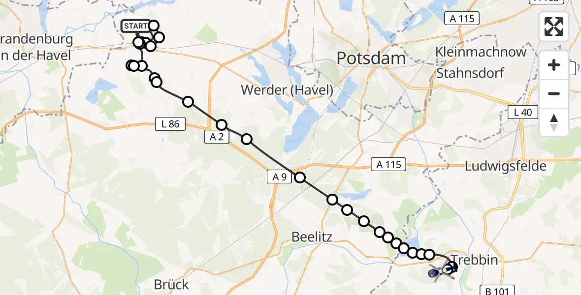 Flugroute Polizeihubschrauber Götz - Schönhagen, 15 März 2026, 22:53