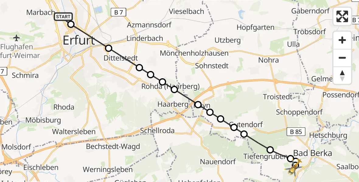 Routekaart van de vlucht: Ambulanzhubschrauber nach Bad Berka Central Hospital