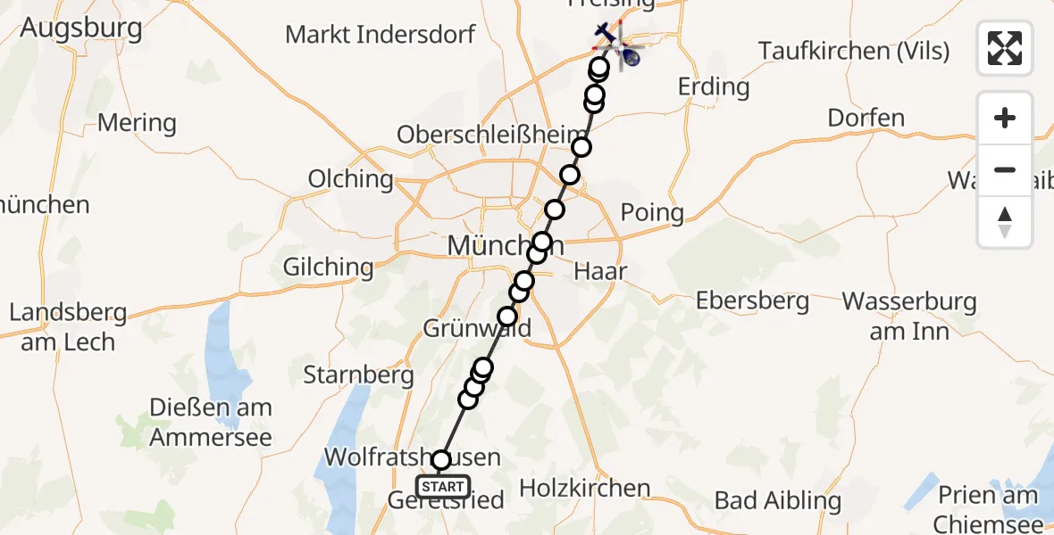 Flugroute Polizeihubschrauber Geretsried - Munich Airport, 16 März 2026, 03:58