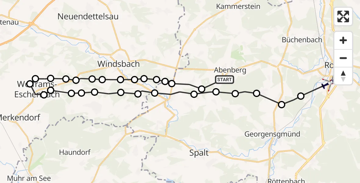 Flugroute Polizeihubschrauber Abenberg - Kiliansdorf, 16 März 2026, 05:23