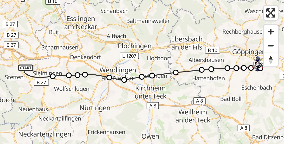 Flugroute Polizeihubschrauber Stuttgart Airport - Holzheim, 16 März 2026, 06:02