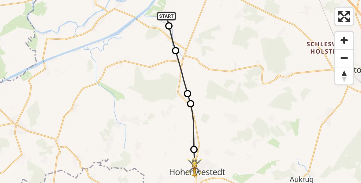 Flugroute Rettungshubschrauber Amt Jevenstedt - Hohenwestedt, 16 März 2026, 06:09