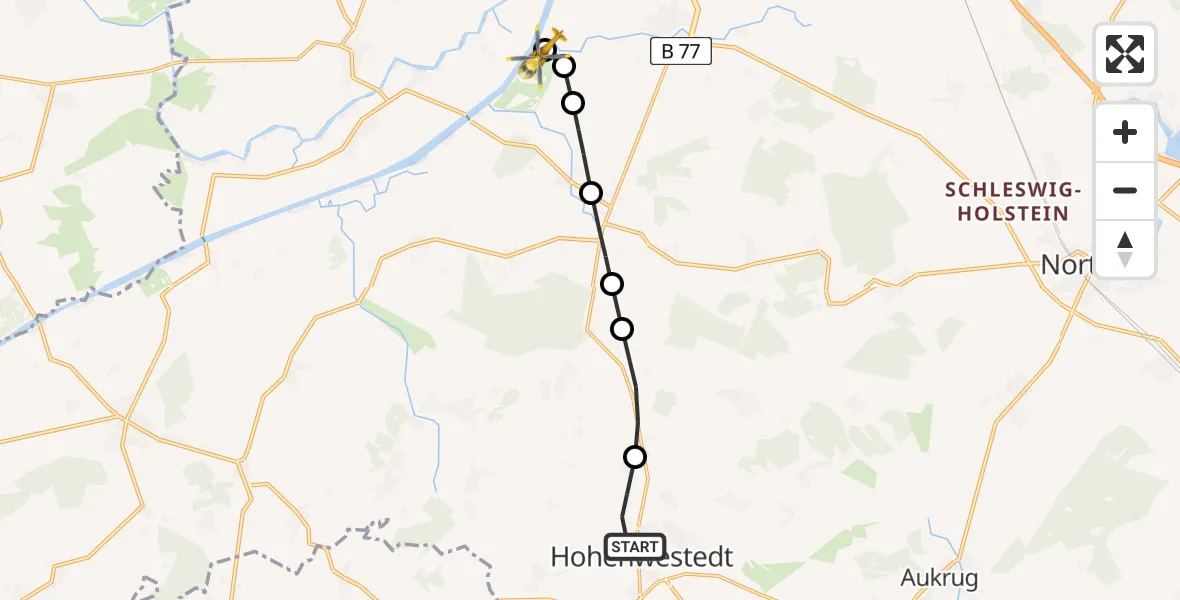 Flugroute Rettungshubschrauber Hohenwestedt - Amt Jevenstedt, 16 März 2026, 06:41