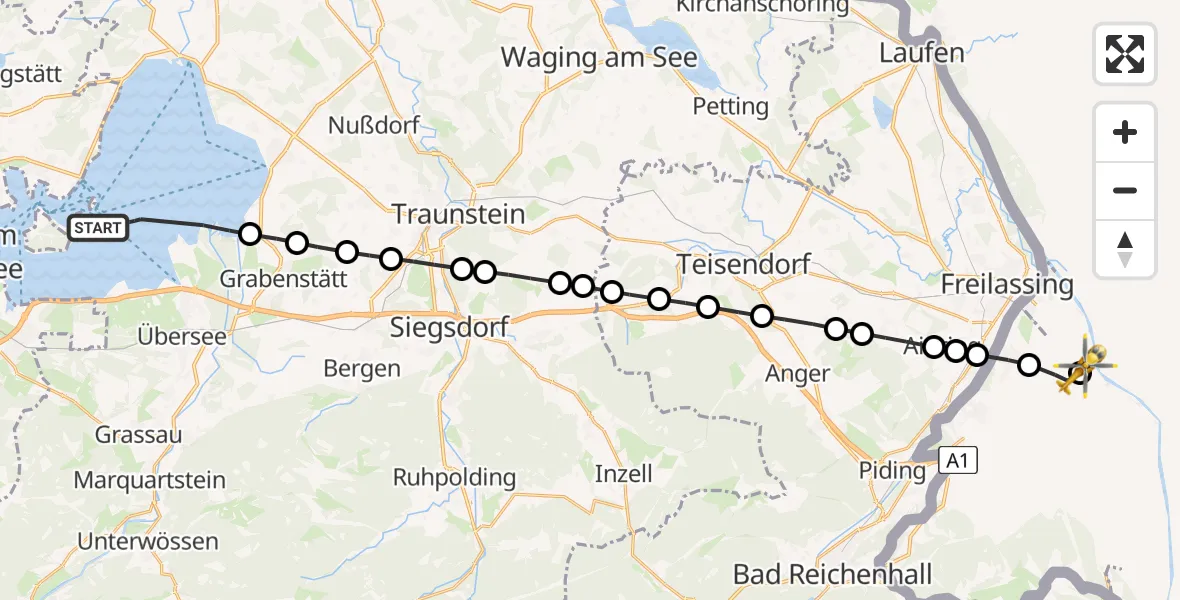 Flugroute Rettungshubschrauber Chiemsee - Dachlandeplatz Heliport, 16 März 2026, 06:57