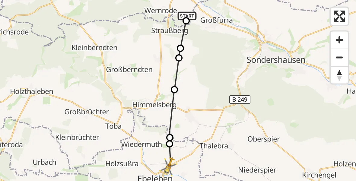 Flugroute Rettungshubschrauber Kleinfurra - Gundersleben, 16 März 2026, 07:00