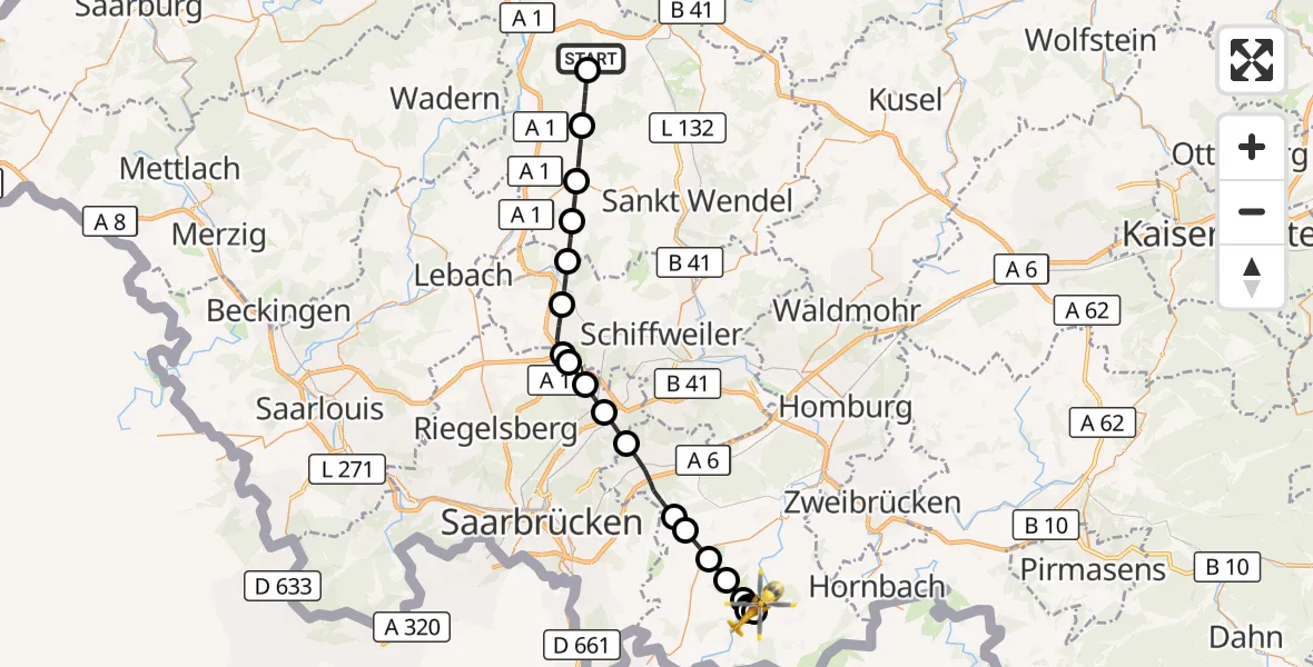 Flugroute Rettungshubschrauber Bosen - Gersheim, 16 März 2026, 07:04