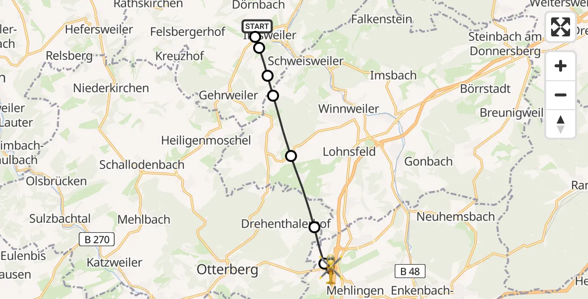 Flugroute Rettungshubschrauber Imsweiler UL - Mehlingen, 16 März 2026, 07:10
