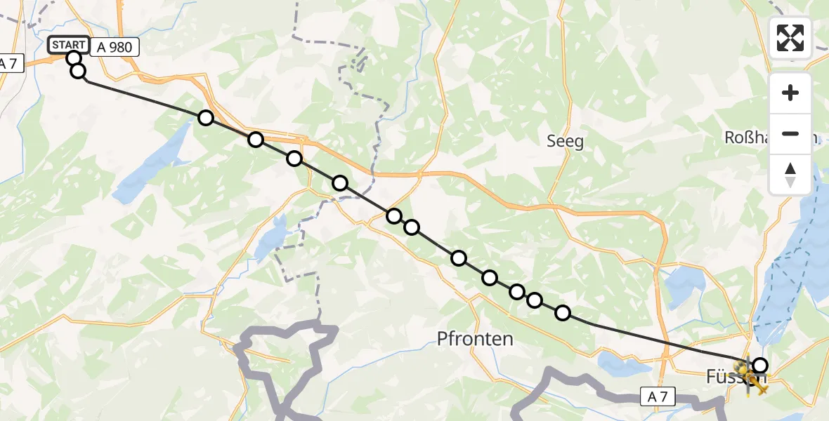 Flugroute Rettungshubschrauber Kempten-Durach Airfield - Füssen, 16 März 2026, 07:23