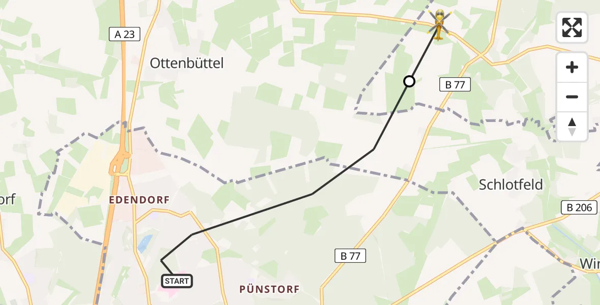 Flugroute Rettungshubschrauber Itzehoe - Hohenlockstedt, 16 März 2026, 07:28