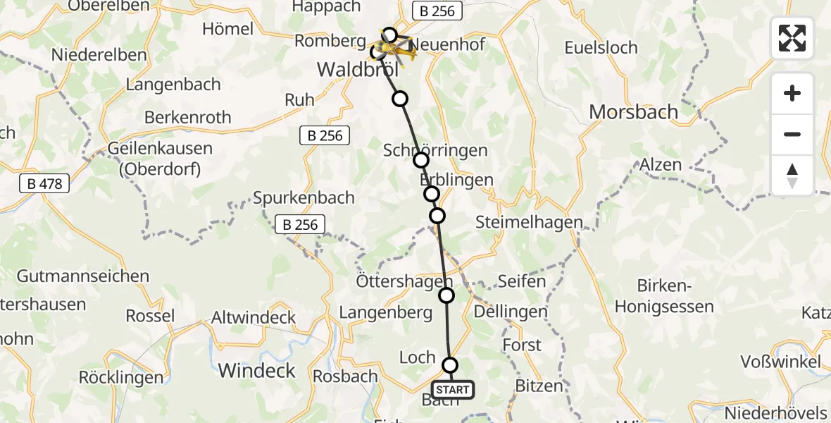 Flugroute Rettungshubschrauber Geilhausen - Escherhof, 16 März 2026, 07:38