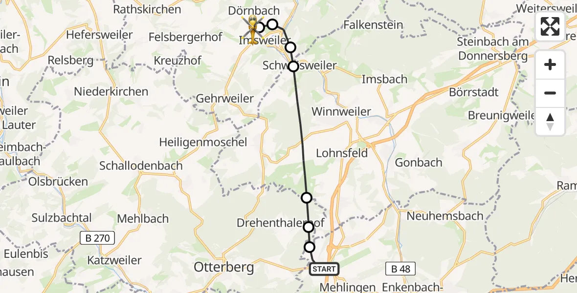 Routekaart van de vlucht: Rettungshubschrauber nach Imsweiler UL