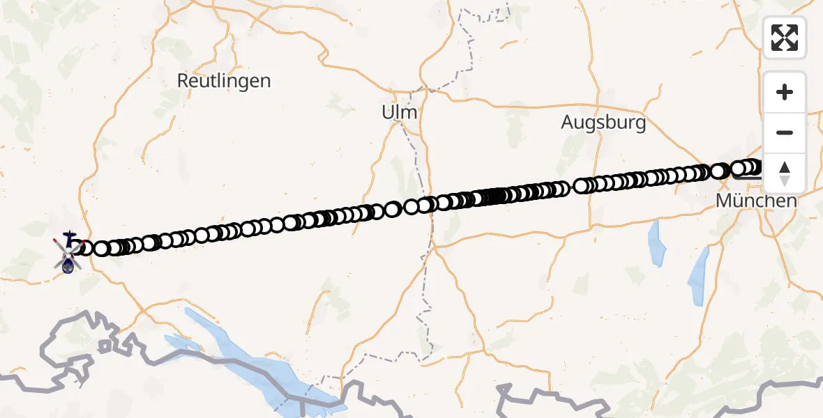 Flugroute Polizeihubschrauber Oberschleißheim - Donaueschingen-Villingen Airfield, 16 März 2026, 07:58