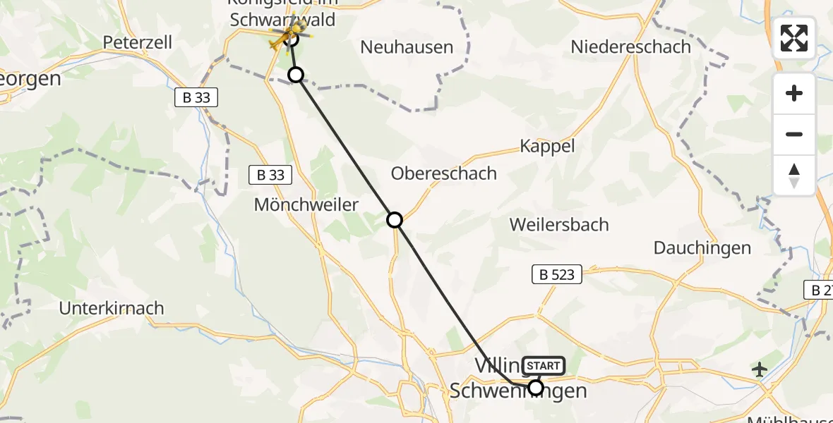 Routekaart van de vlucht: Rettungshubschrauber nach Königsfeld, L 181
