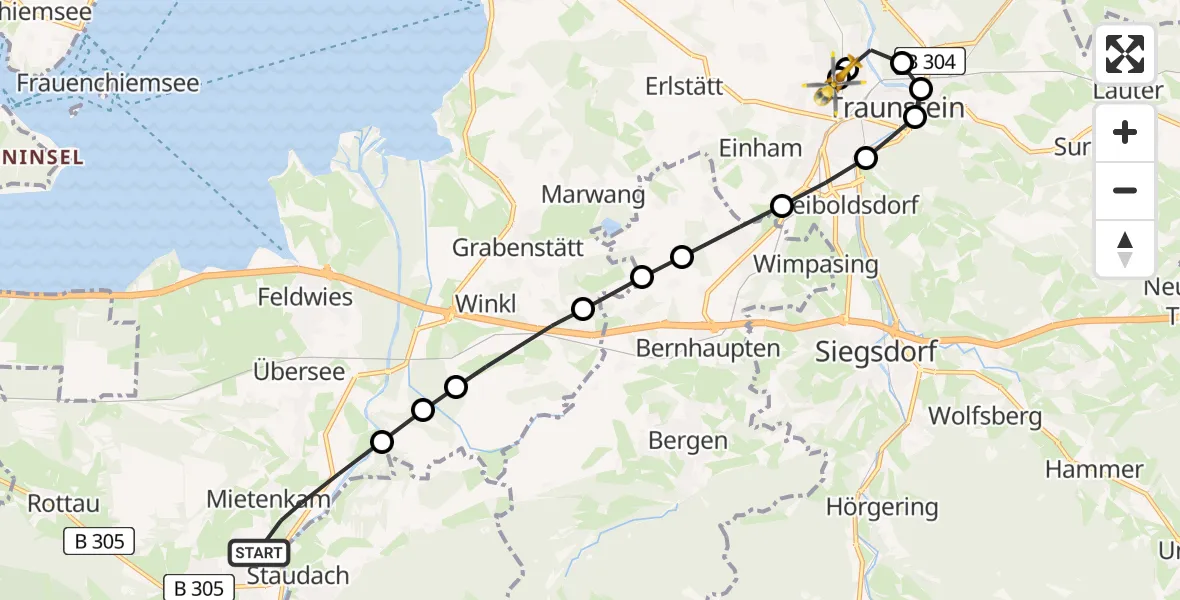 Routekaart van de vlucht: Rettungshubschrauber nach Traunstein Hospital