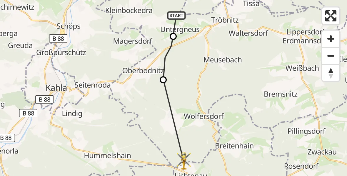 Routekaart van de vlucht: Rettungshubschrauber nach Lichtenau, Grenzweg