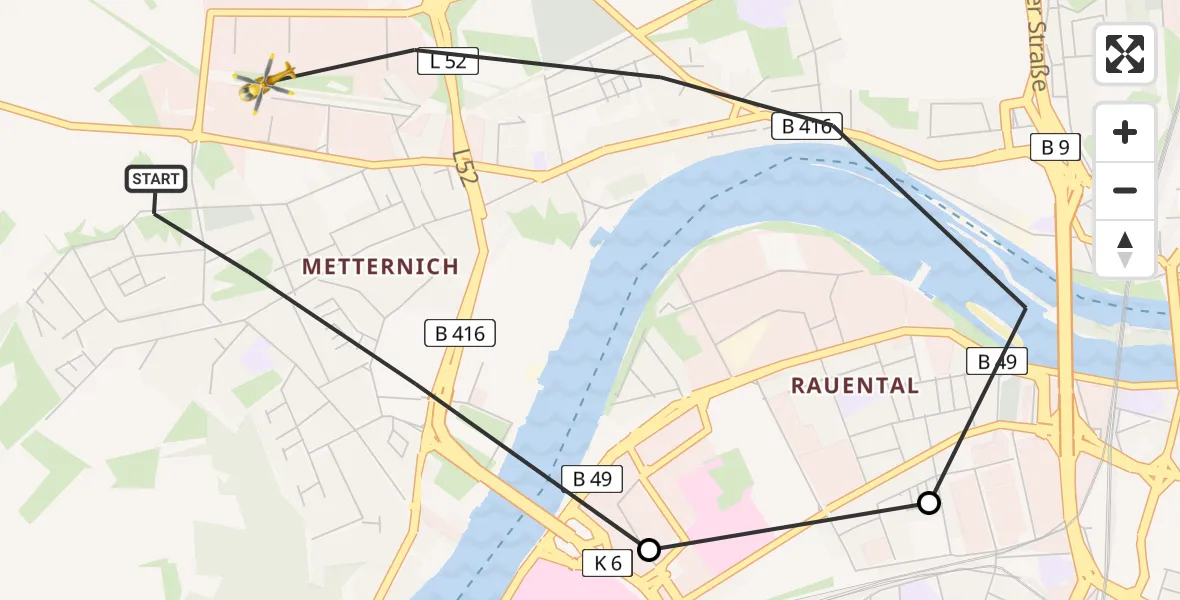 Flugroute Rettungshubschrauber Koblenz - Koblenz, 16 März 2026, 08:15