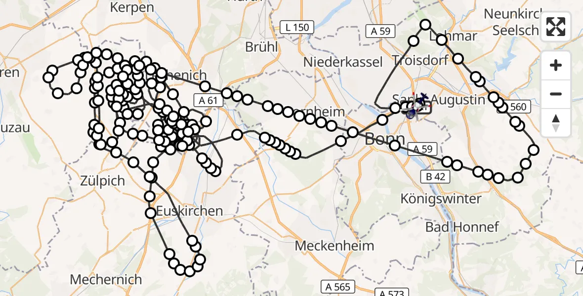 Flugroute Polizeihubschrauber Sankt Augustin - Sankt Augustin, 16 März 2026, 08:43