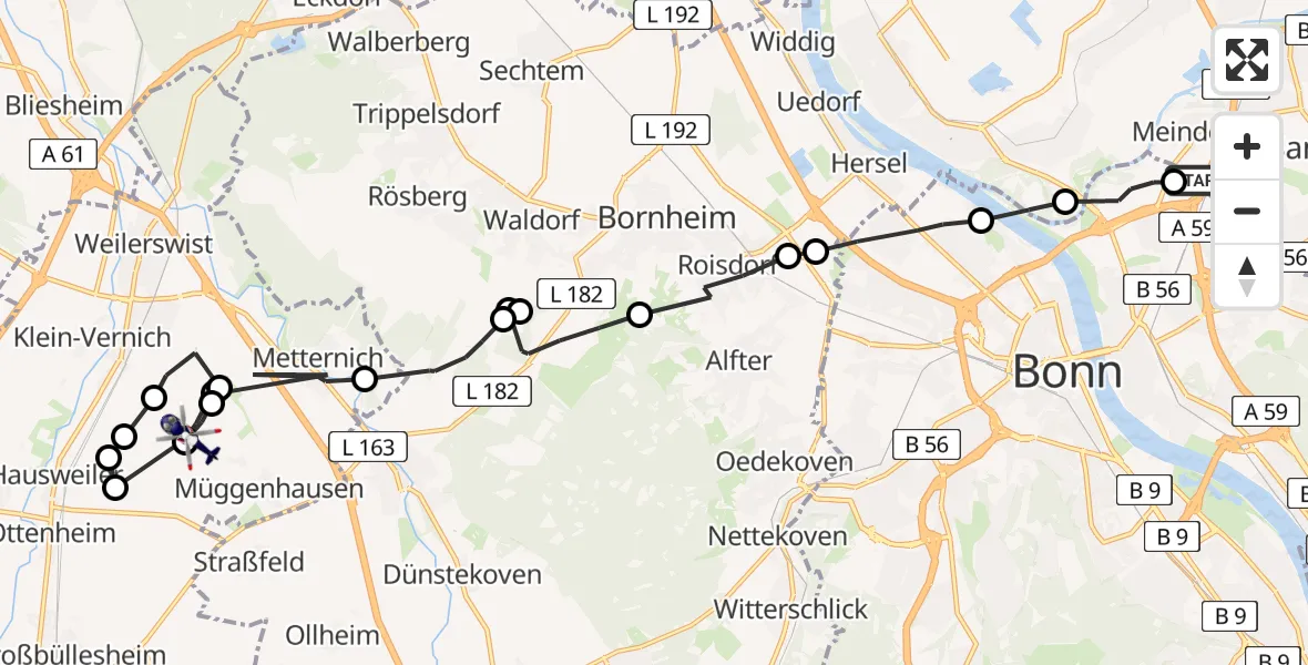 Flugroute Polizeihubschrauber Sankt Augustin - Weilerswist, 16 März 2026, 08:48