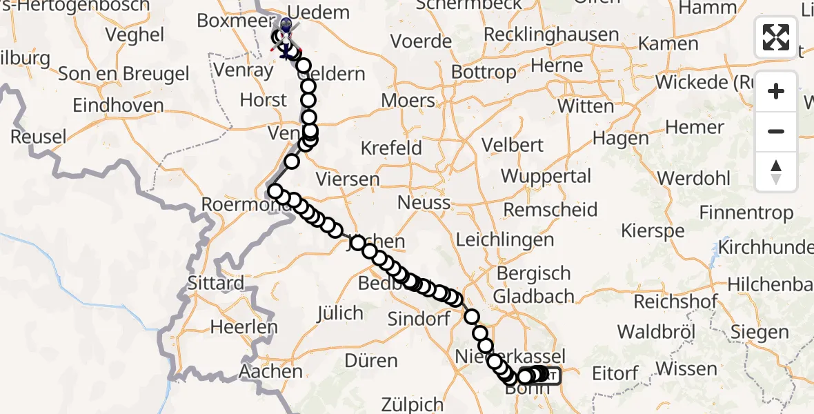 Flugroute Polizeihubschrauber Sankt Augustin - Weeze Airport, 16 März 2026, 08:50