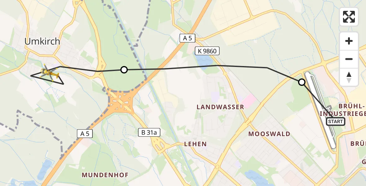Flugroute Rettungshubschrauber Freiburg im Breisgau Airfield - Umkirch, 16 März 2026, 09:02