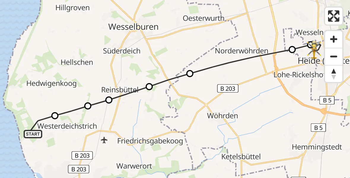 Routekaart van de vlucht: Rettungshubschrauber nach Heide, Am Nussgang