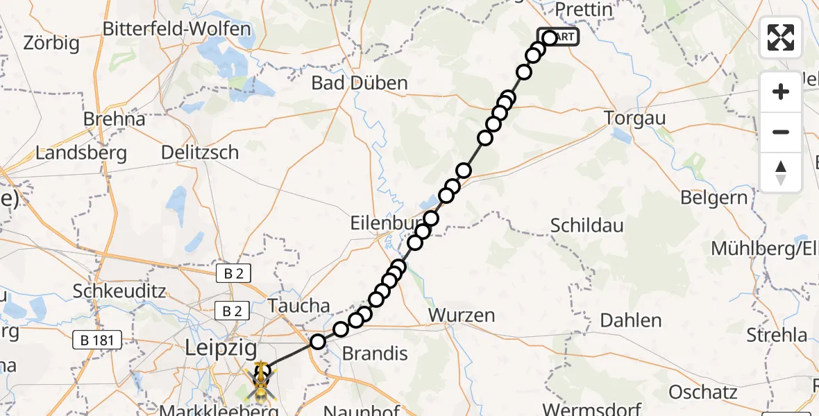 Routekaart van de vlucht: Rettungshubschrauber nach Leipzig Heart Center Rooftop Heliport