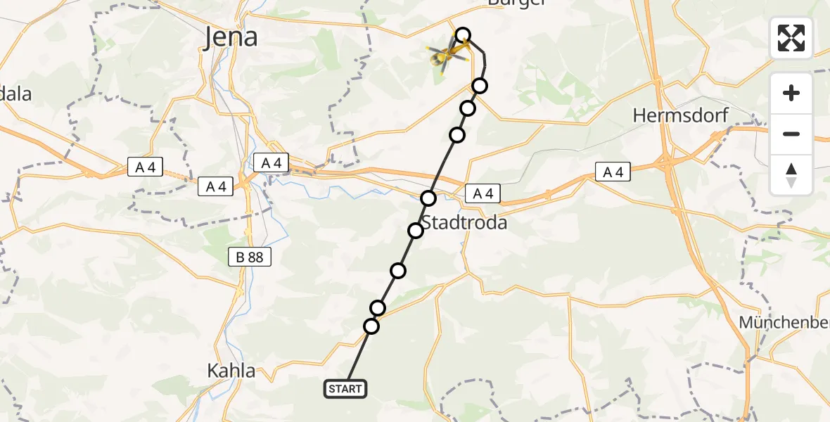 Flugroute Rettungshubschrauber Trockenborn - Zinna, 16 März 2026, 09:18