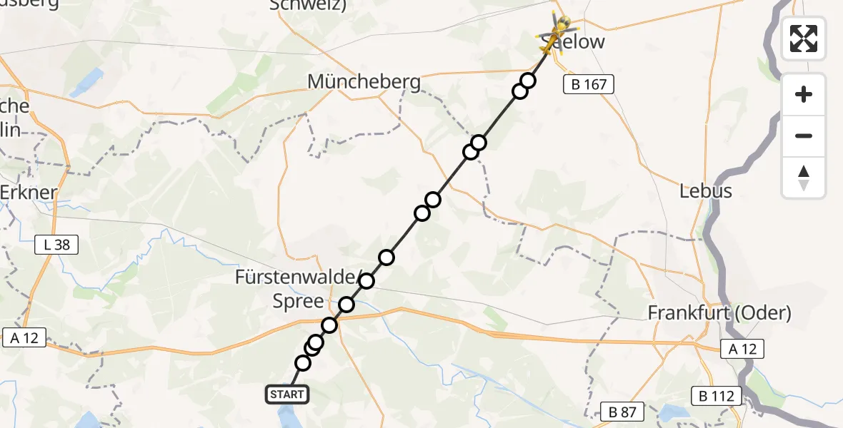 Flugroute Rettungshubschrauber Bad Saarow - Seelow, 16 März 2026, 09:35
