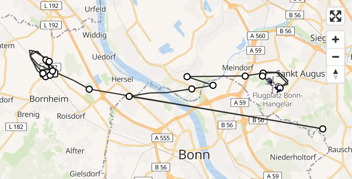Routekaart van de vlucht: Polizeihubschrauber nach Bonn-Hangelar Airfield