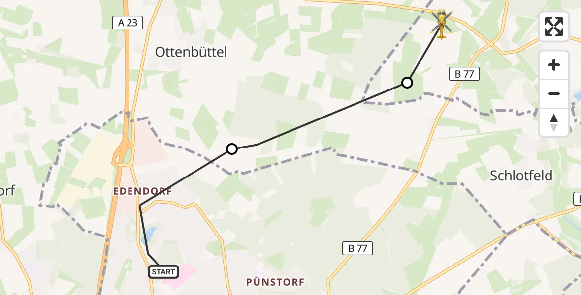 Flugroute Rettungshubschrauber Itzehoe - Hohenlockstedt, 16 März 2026, 09:45