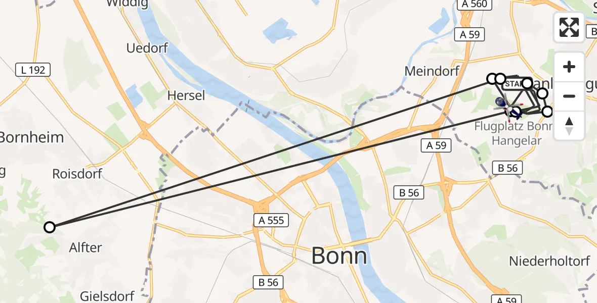 Flugroute Polizeihubschrauber Sankt Augustin - Bonn-Hangelar Airfield, 16 März 2026, 09:53