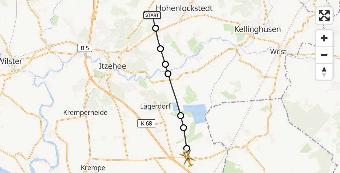 Flugroute Rettungshubschrauber Schlotfeld - Hohenfelde, 16 März 2026, 10:01