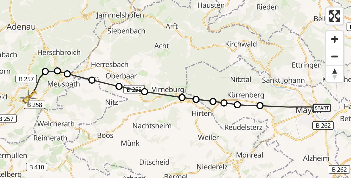 Flugroute Ambulanzhubschrauber Mayen - Nürburg, 16 März 2026, 10:01