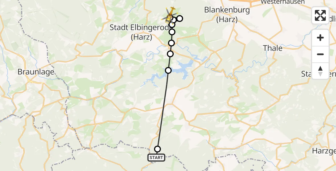 Flugroute Rettungshubschrauber Ilfeld - Blankenburg, 16 März 2026, 10:05