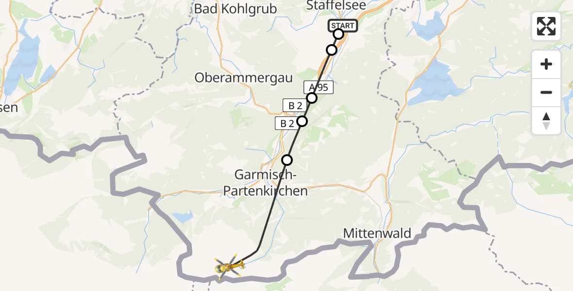 Flugroute Rettungshubschrauber Hechendorf - Garmisch-Partenkirchen, 16 März 2026, 10:18