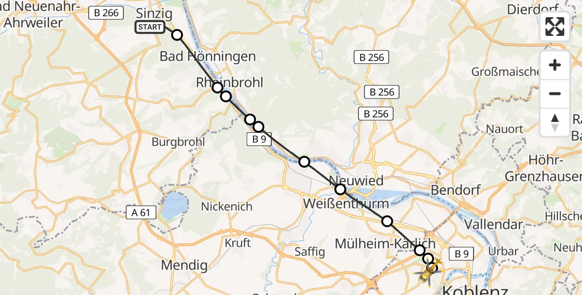 Flugroute Rettungshubschrauber Koisdorf - Koblenz, 16 März 2026, 10:21