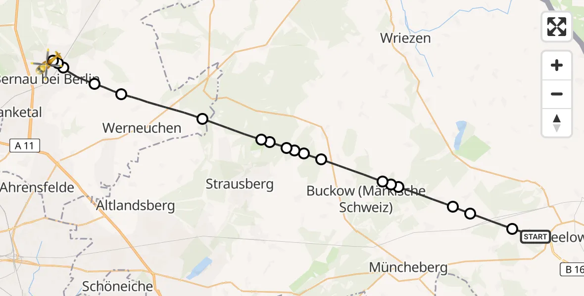 Flugroute Rettungshubschrauber Vierlinden - Ladeburg, 16 März 2026, 10:21