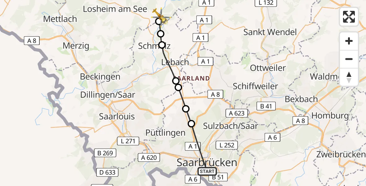 Routekaart van de vlucht: Rettungshubschrauber nach Büschfeld, Eisenbahnstraße