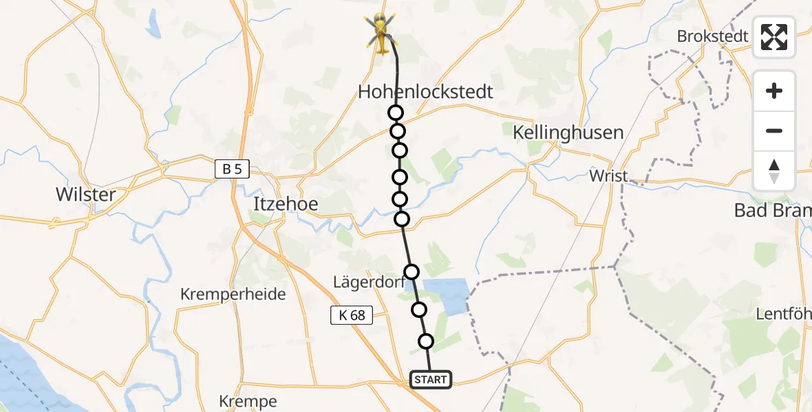 Routekaart van de vlucht: Rettungshubschrauber nach Ridders, Hungriger Wolf