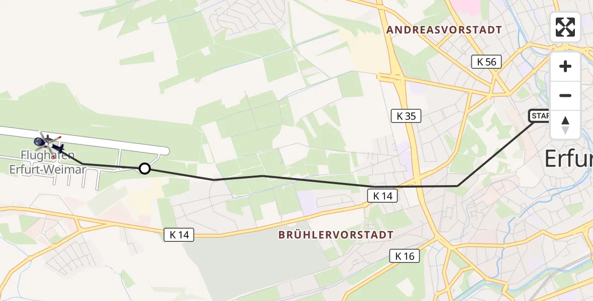Flugroute Polizeihubschrauber Erfurt - Erfurt-Weimar Airport, 16 März 2026, 10:35