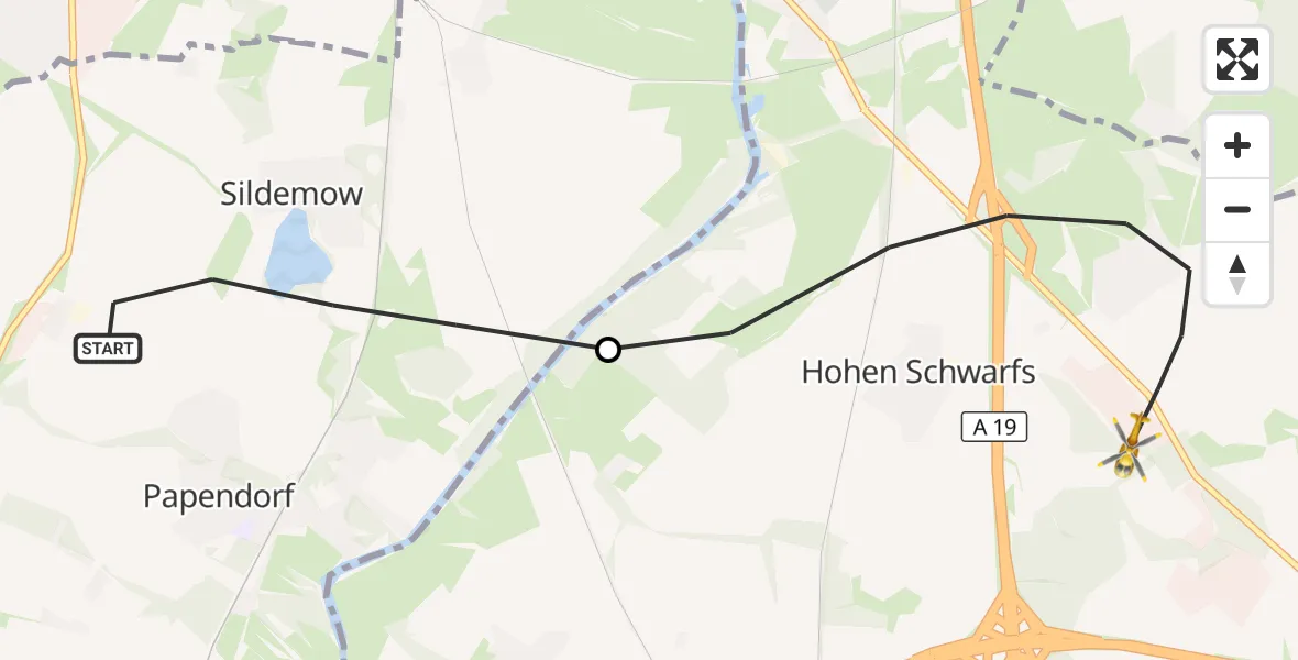 Flugroute Ambulanzhubschrauber Sildemow - Hohen Schwarfs, 16 März 2026, 10:43