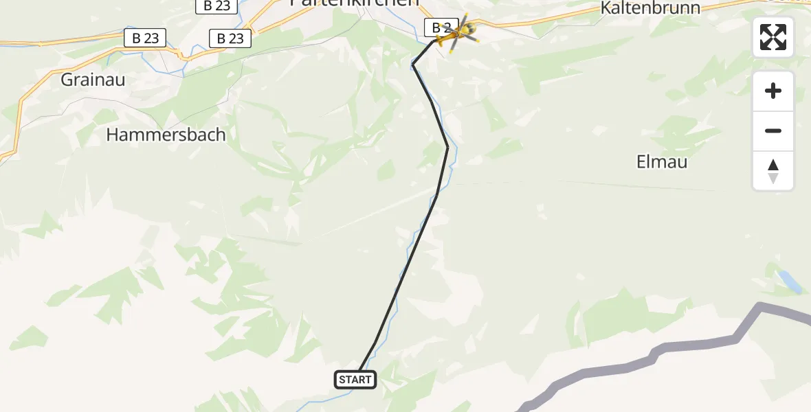 Routekaart van de vlucht: Rettungshubschrauber nach Garmisch-Partenkirchen Clinic Heliport