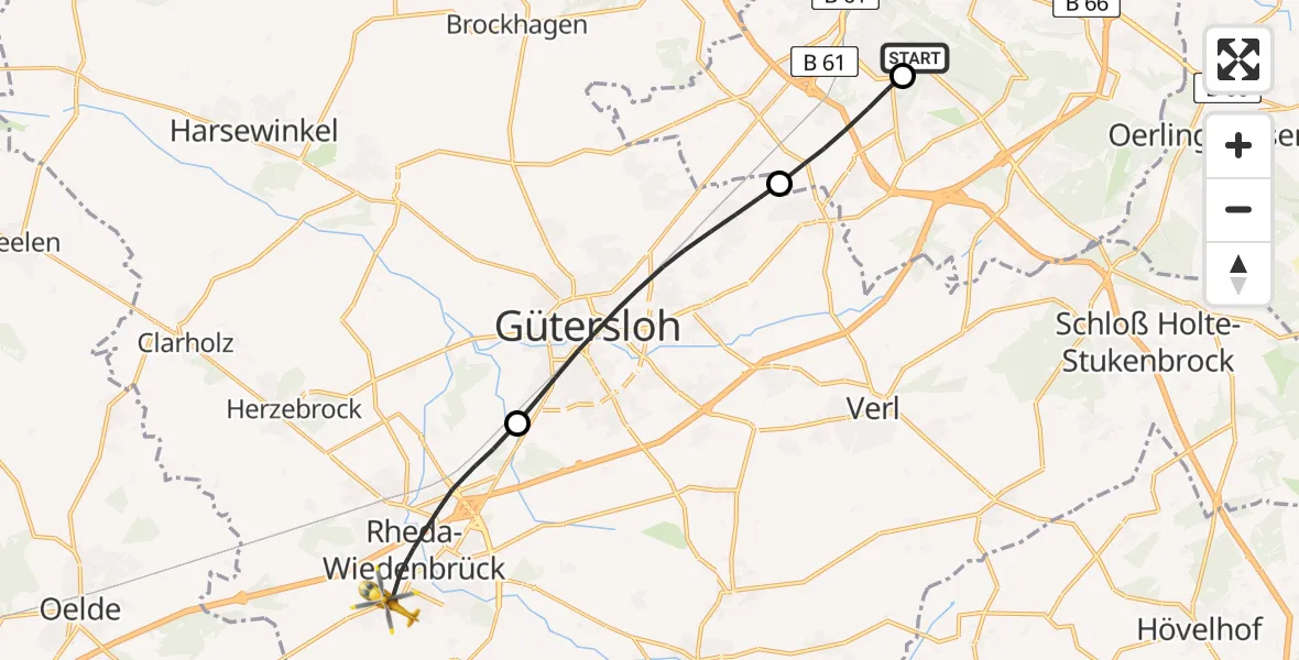Flugroute Rettungshubschrauber Luftrettungszentrum Bielefeld - Rheda-Wiedenbrück, 16 März 2026, 10:50