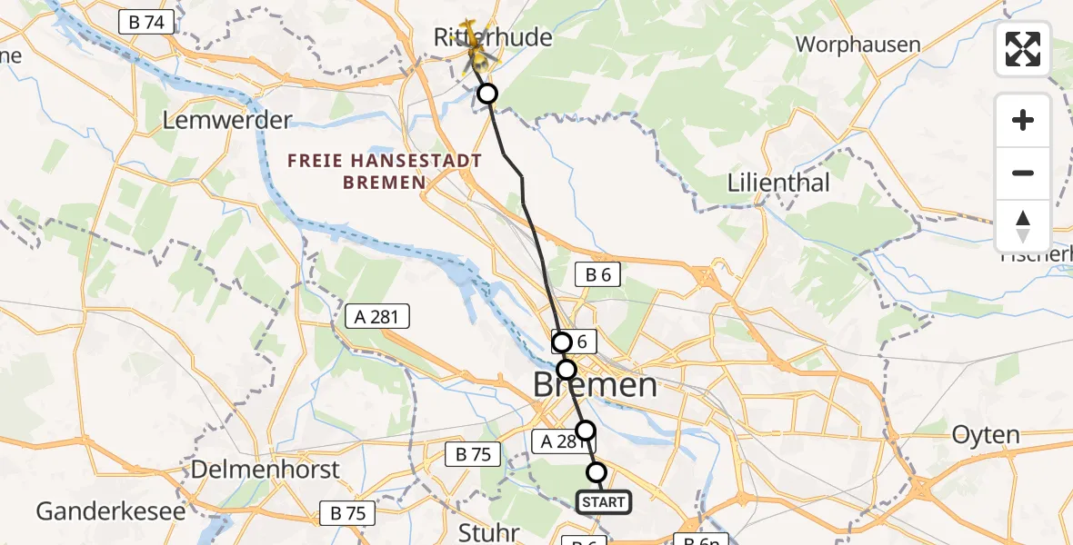 Routekaart van de vlucht: Rettungshubschrauber nach Ritterhude, Hüderbeek