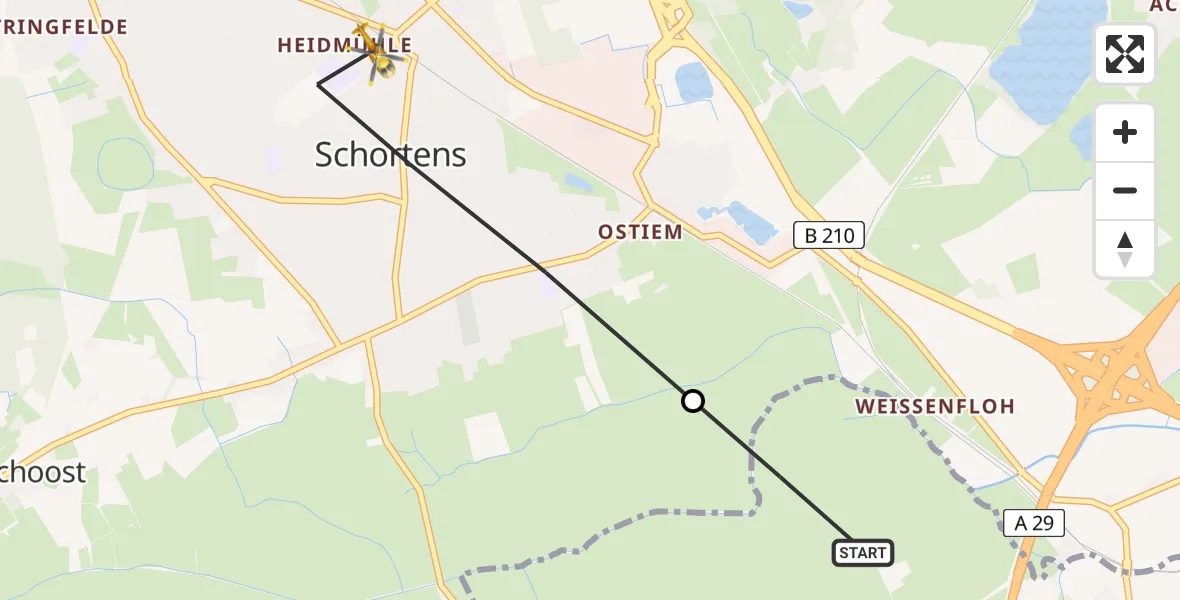 Routekaart van de vlucht: Rettungshubschrauber nach Schortens, Mozartstraße